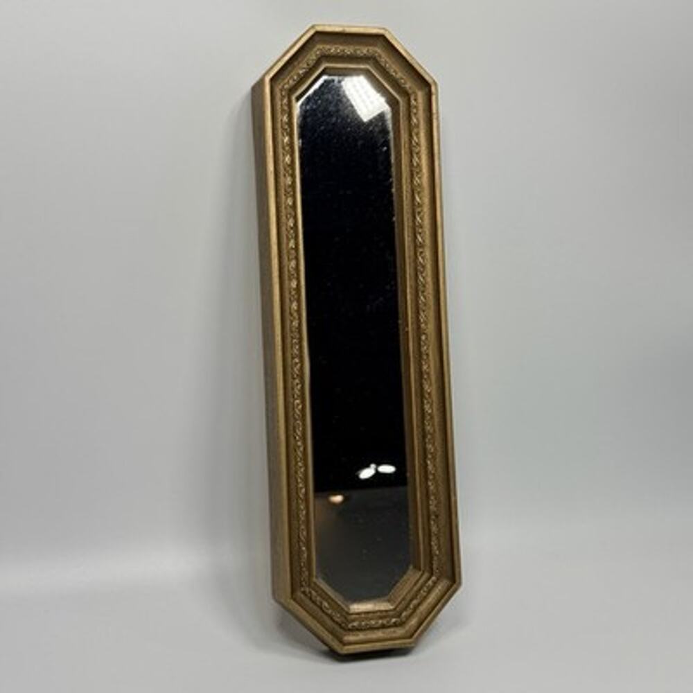 Vintage Wall Decor Gold Framed Wall Hanging Mirror 18 x 5.5” Octagonal MCM Glam